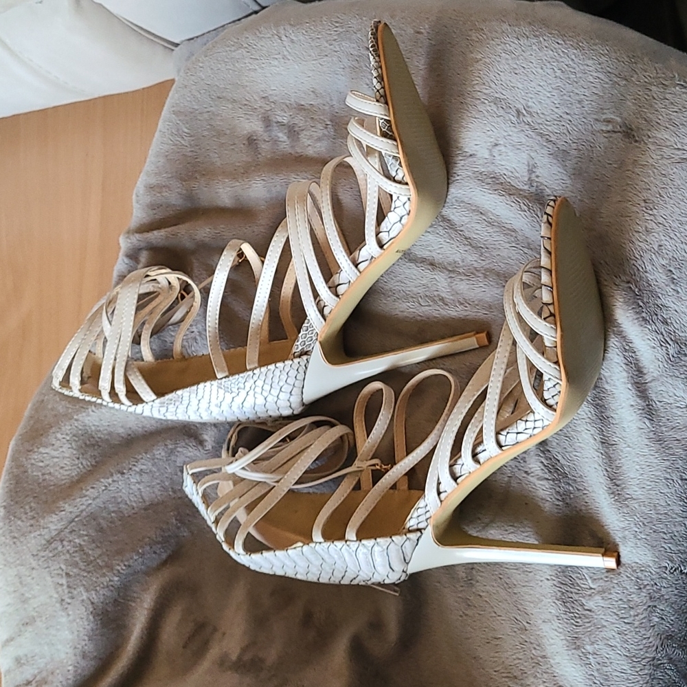 Beige and Snake skin "REDKISS" Stiletto heeled shoes, Size 10